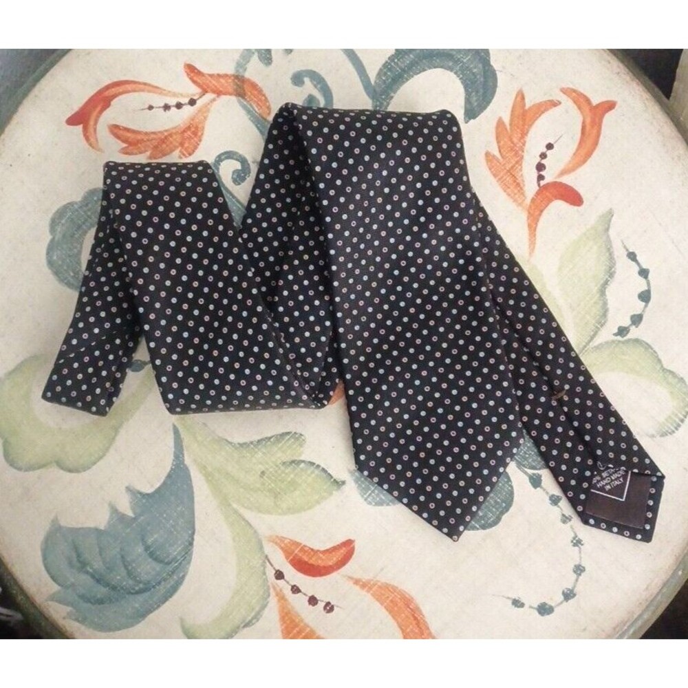 BRIONI Dark Brown Hand Made In Italy Woven Color Dots Circles Seta Silk Neck Tie - Picture 2 of 8